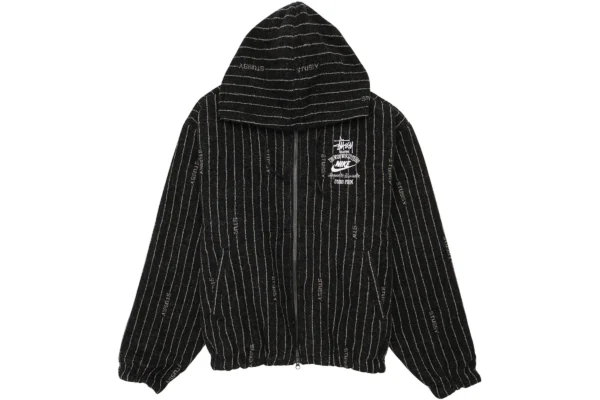 Nike x Stussy Chamarra de Lana a Rayas Negra parte delantera