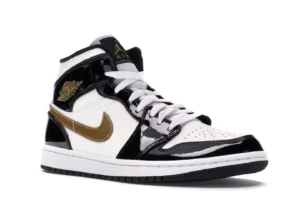 tenis Jordan 1 Mid Patent Black White Gold 2