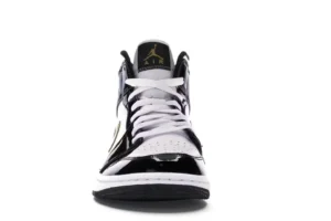 tenis Jordan 1 Mid Patent Black White Gold 4