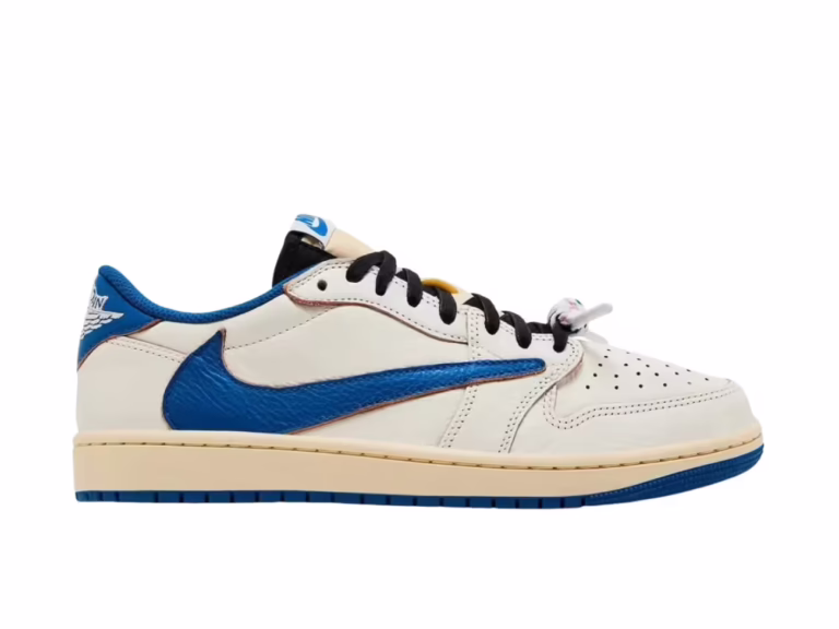 tenis Jordan 1 Retro Low OG SP Fragment x Travis Scott Sail Military Blue DM7866-104 minymal sneakers