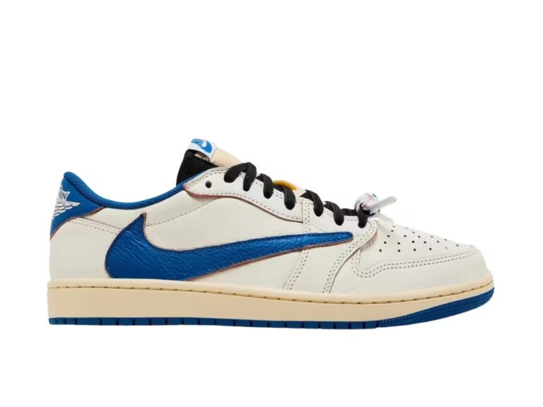 tenis Jordan 1 Retro Low OG SP Fragment x Travis Scott Sail Military Blue DM7866-104 minymal sneakers