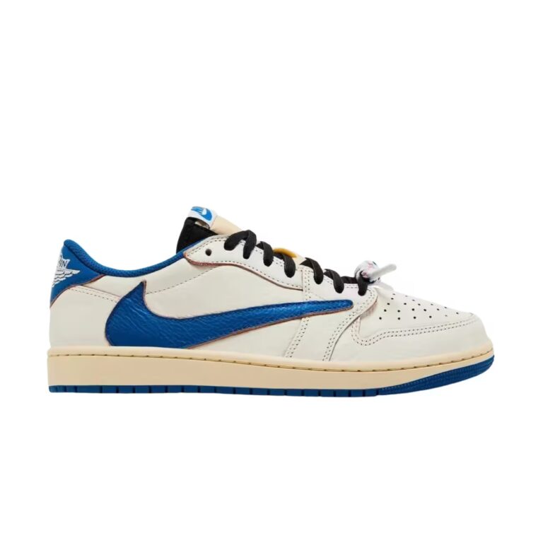 tenis Jordan 1 Retro Low OG SP Fragment x Travis Scott Sail Military Blue DM7866-104 minymal sneakers