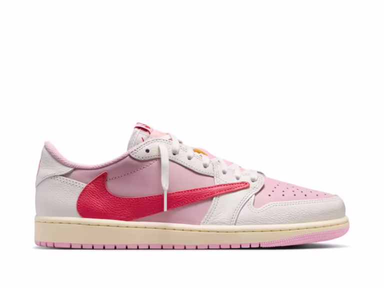 tenis Jordan 1 Retro Low OG x Travis Scott Tropical Pink IQ7604-101 minymal sneakers